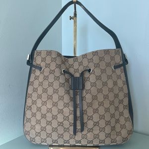 GUCCI Khaki Fabric Drawstring Shoulder Bag